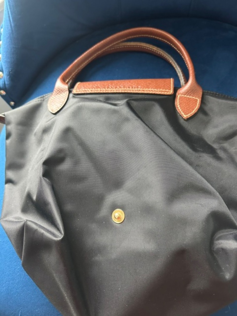 Longchamp Black Nylon Tote with Brown Leather Trim - Picture 5 of 6